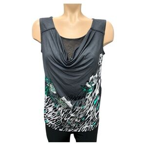 Picadilly Fashion Gray and Green Drape Neck Blouse Size M